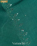 Turquoise Blue Mirror-Embroidered Pure Kota Tussar Silk Handloom Saree — Border