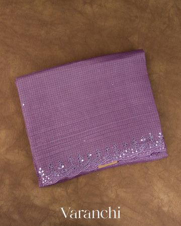 Mauve Mirror-Embroidered Pure Kota Tussar Silk Handloom Saree — Folded