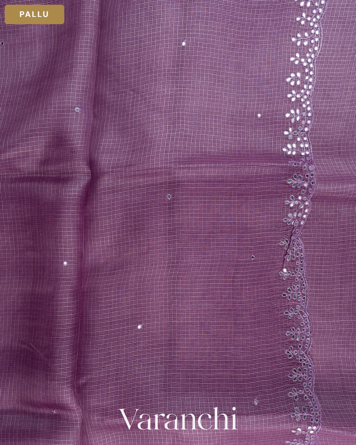 Mauve Mirror-Embroidered Pure Kota Tussar Silk Handloom Saree — Pallu