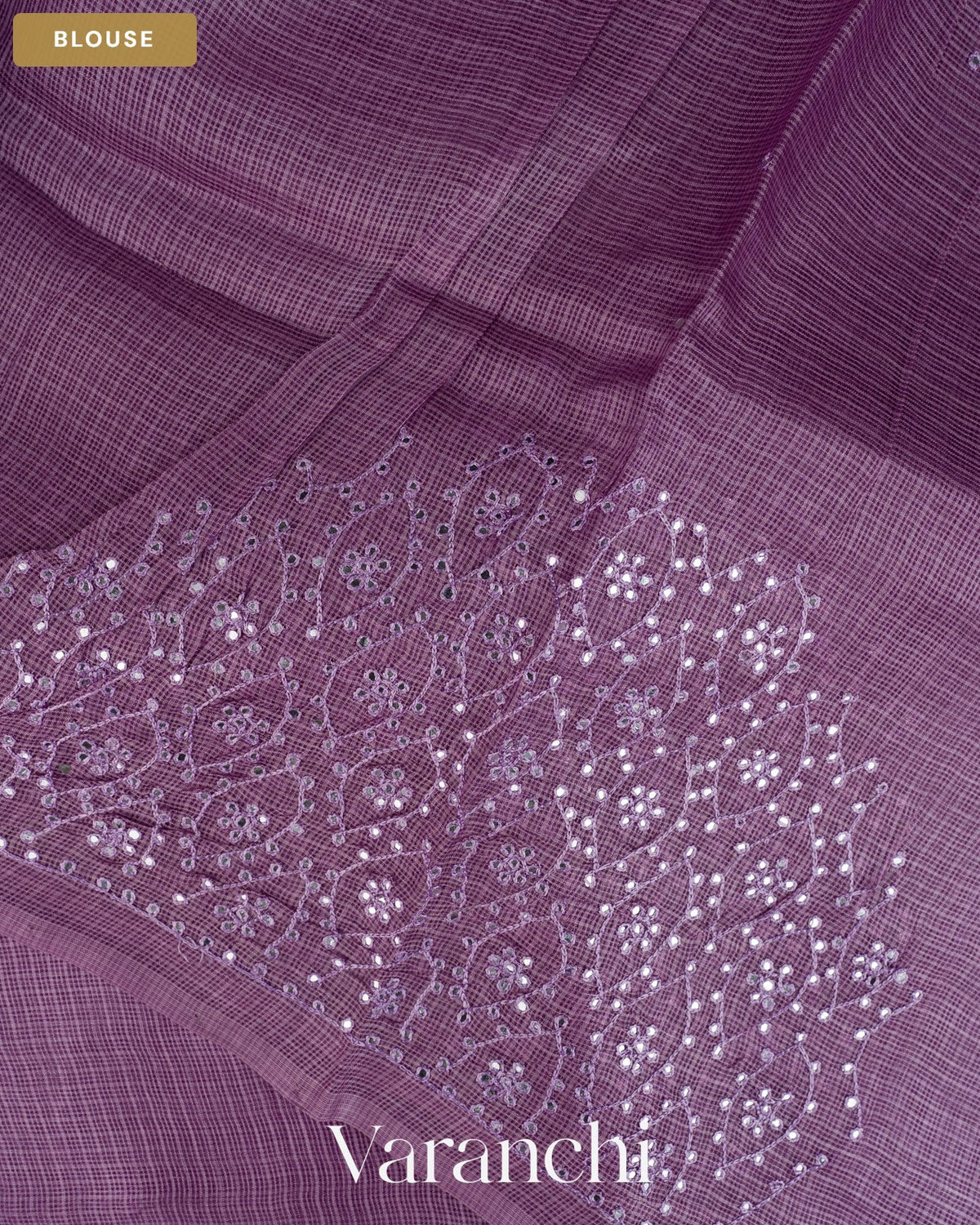 Mauve Mirror-Embroidered Pure Kota Tussar Silk Handloom Saree — Blouse