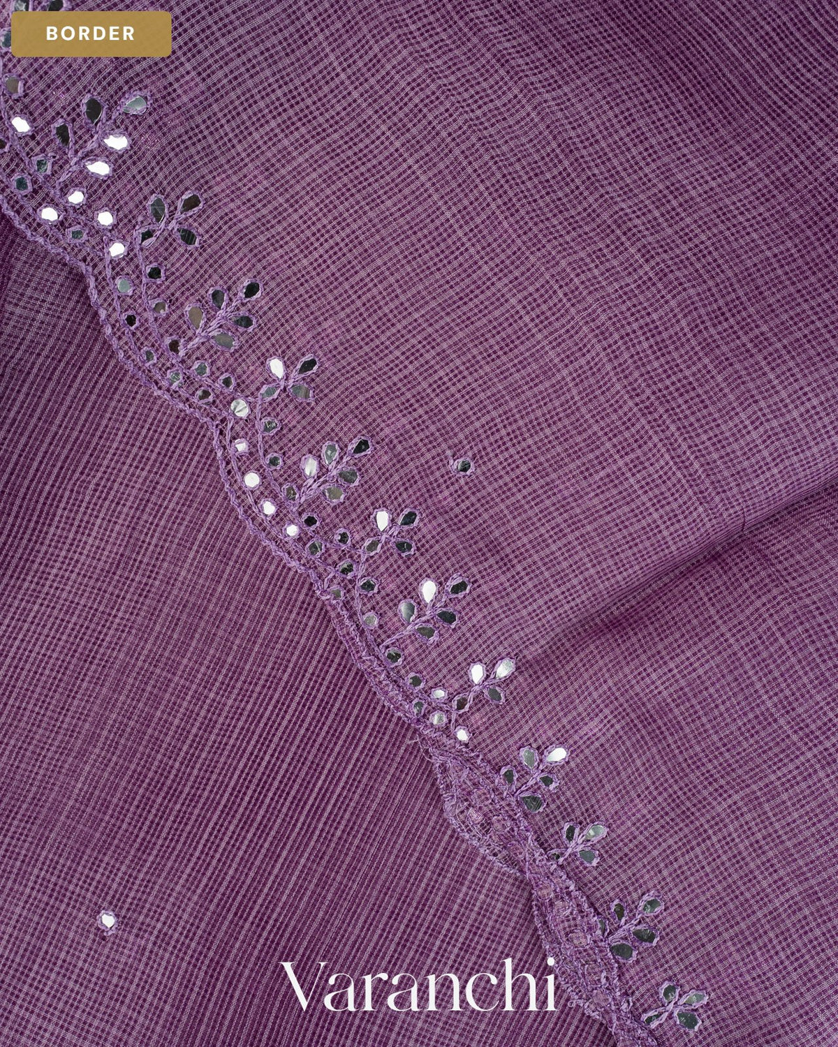 Mauve Mirror-Embroidered Pure Kota Tussar Silk Handloom Saree — Border