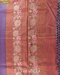 Deep Purple Checkered and Floral Embroidered Border Pure Tussar Silk Handloom Saree — Pallu