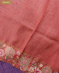 Deep Purple Checkered and Floral Embroidered Border Pure Tussar Silk Handloom Saree — Blouse