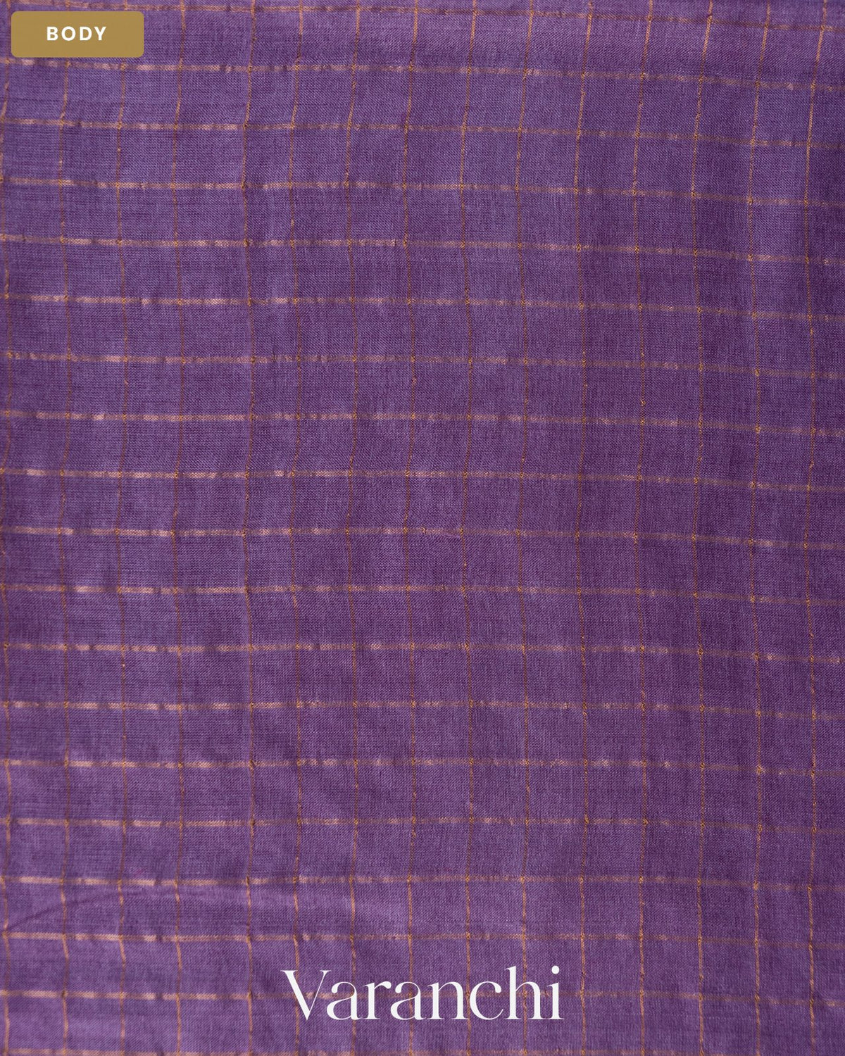 Deep Purple Checkered and Floral Embroidered Border Pure Tussar Silk Handloom Saree — Body