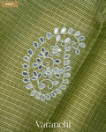 Rust Green Mirror-Embroidered Pure Kota Tussar Silk Handloom Saree — Body
