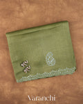 Rust Green Mirror-Embroidered Pure Kota Tussar Silk Handloom Saree — Folded