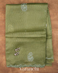 Rust Green Mirror-Embroidered Pure Kota Tussar Silk Handloom Saree — Full Saree