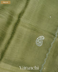 Rust Green Mirror-Embroidered Pure Kota Tussar Silk Handloom Saree — Pallu