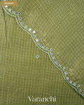 Rust Green Mirror-Embroidered Pure Kota Tussar Silk Handloom Saree — Border