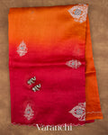 Tulip Red Ombre Floral Jaal Aari Work Pure Kota Tussar Silk Handloom Saree — Full Saree
