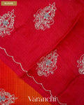 Tulip Red Ombre Floral Jaal Aari Work Pure Kota Tussar Silk Handloom Saree — Blouse