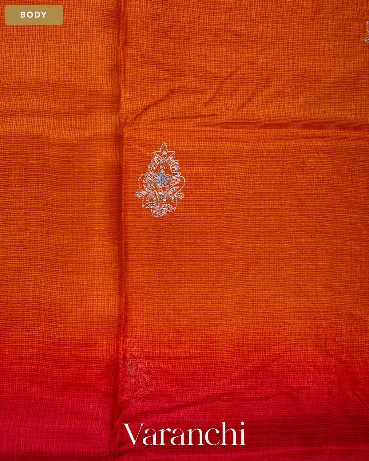 Tulip Red Ombre Floral Jaal Aari Work Pure Kota Tussar Silk Handloom Saree — Body