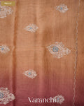 Deep Wine Ombre Floral Jaal Aari Work Pure Kota Tussar Silk Handloom Saree — Pallu