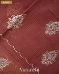 Deep Wine Ombre Floral Jaal Aari Work Pure Kota Tussar Silk Handloom Saree — Blouse
