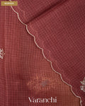 Deep Wine Ombre Floral Jaal Aari Work Pure Kota Tussar Silk Handloom Saree — Border