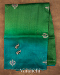 Green Ombre Floral Jaal Aari Work Pure Kota Tussar Silk Handloom Saree — Full Saree