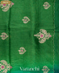 Green Ombre Floral Jaal Aari Work Pure Kota Tussar Silk Handloom Saree — Pallu
