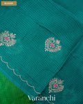 Green Ombre Floral Jaal Aari Work Pure Kota Tussar Silk Handloom Saree — Blouse