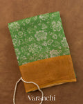 Green Floral Printed Pure Tussar Silk Saree — Folded