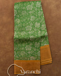 Green Floral Printed Pure Tussar Silk Saree — Full Saree