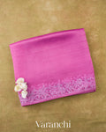 Orchid Purple Floral Embroidered Pure Kora Silk Saree — Folded