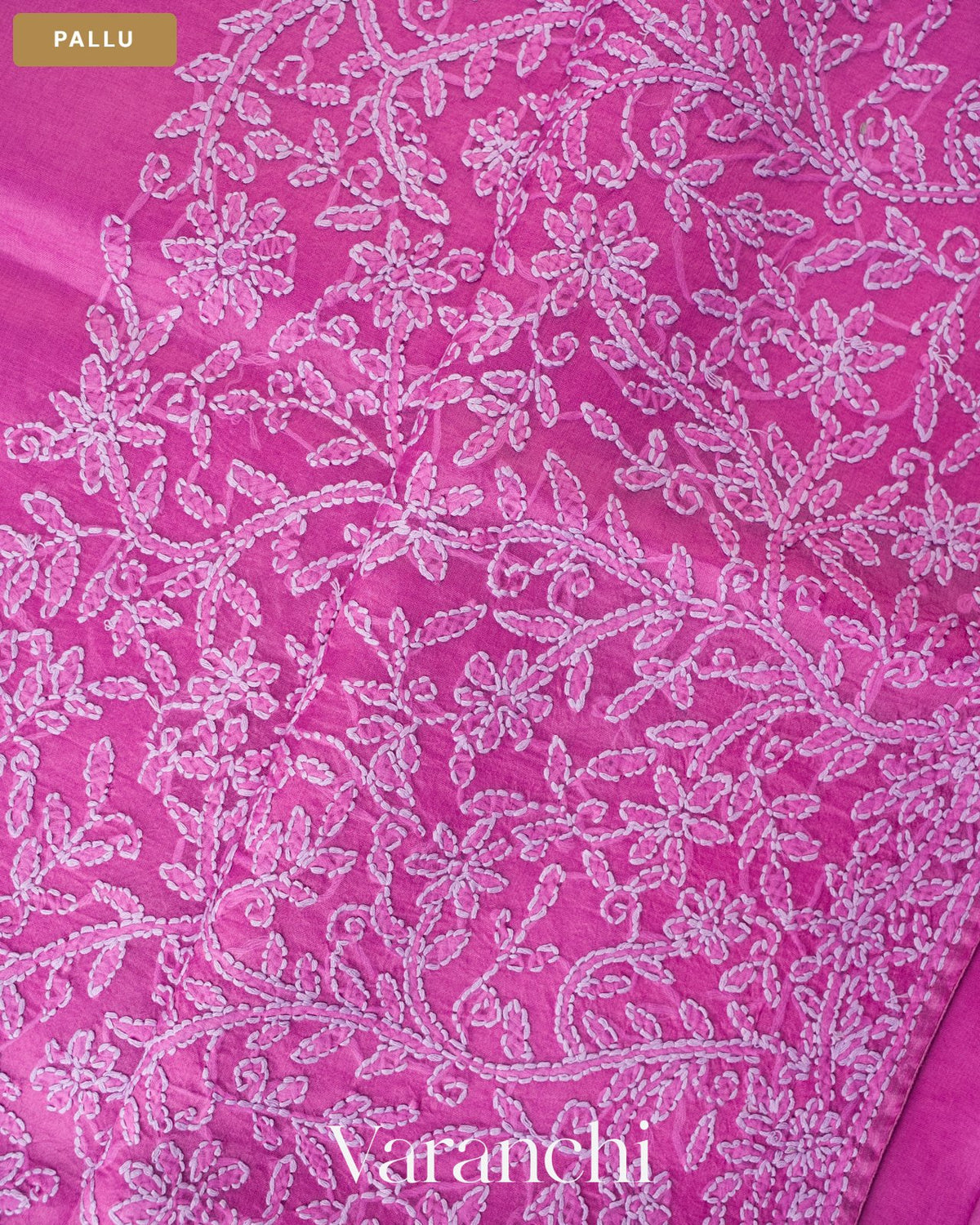 Orchid Purple Floral Embroidered Pure Kora Silk Saree — Pallu