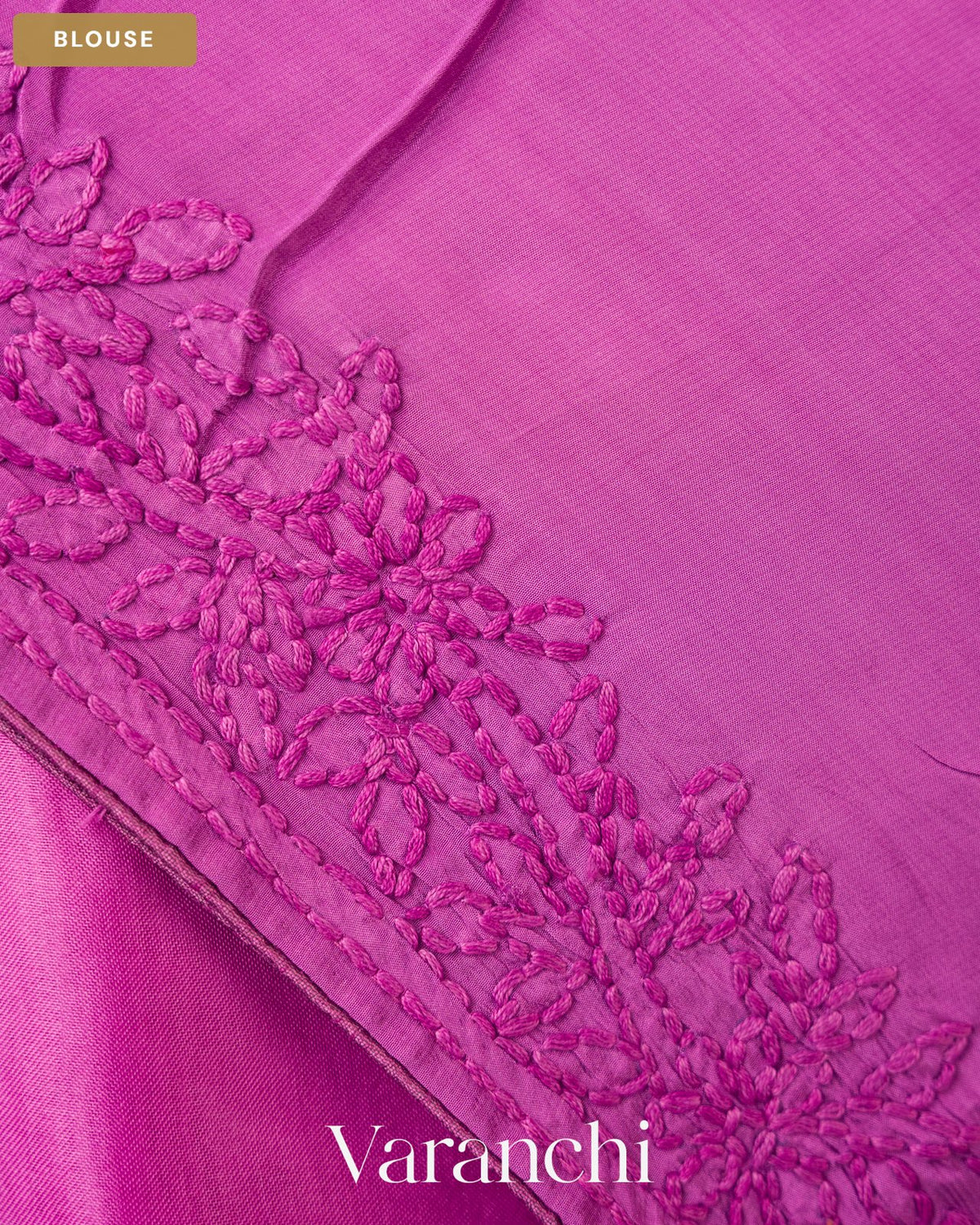 Orchid Purple Floral Embroidered Pure Kora Silk Saree — Blouse