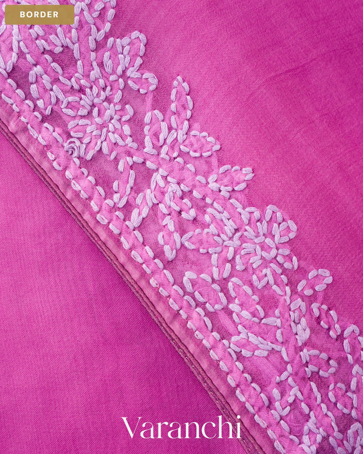 Orchid Purple Floral Embroidered Pure Kora Silk Saree — Border