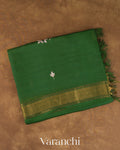 Bottle Green Checkered Pure Kota Tussar Silk Handloom Saree — Folded