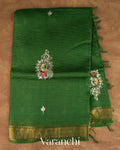 Bottle Green Checkered Pure Kota Tussar Silk Handloom Saree — Full Saree