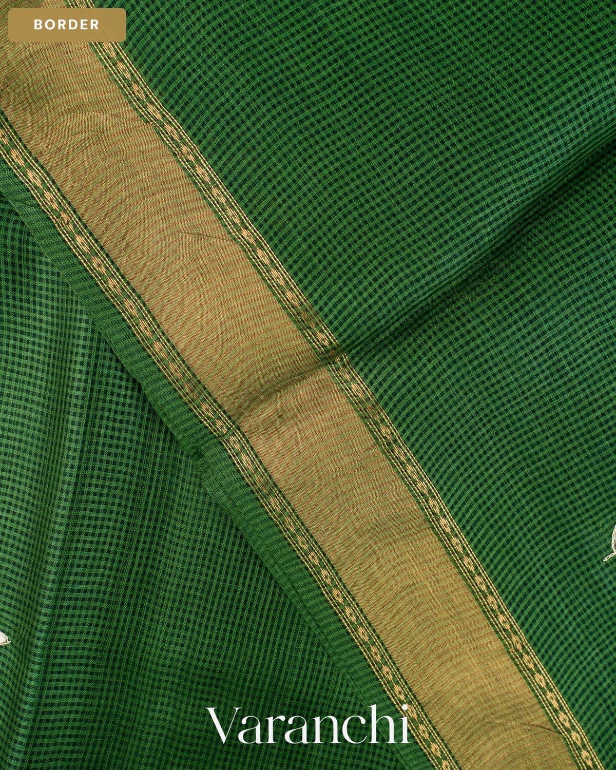 Bottle Green Checkered Pure Kota Tussar Silk Handloom Saree — Border
