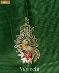 Bottle Green Checkered Pure Kota Tussar Silk Handloom Saree — Body