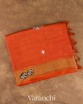 Rust Orange Checkered Pure Kota Tussar Silk Handloom Saree — Folded