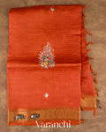 Rust Orange Checkered Pure Kota Tussar Silk Handloom Saree — Full Saree