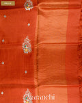 Rust Orange Checkered Pure Kota Tussar Silk Handloom Saree — Pallu