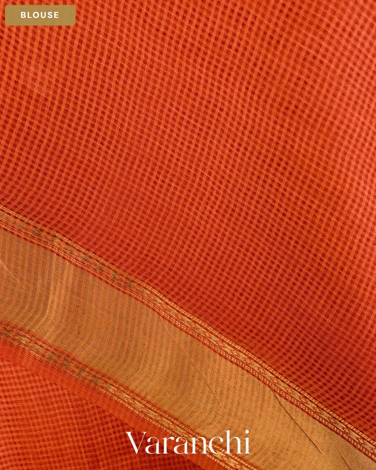 Rust Orange Checkered Pure Kota Tussar Silk Handloom Saree — Blouse