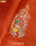 Rust Orange Checkered Pure Kota Tussar Silk Handloom Saree — Body