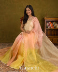 Mustard Yellow Ombre-dyed Pure Kora Silk Saree — Draped