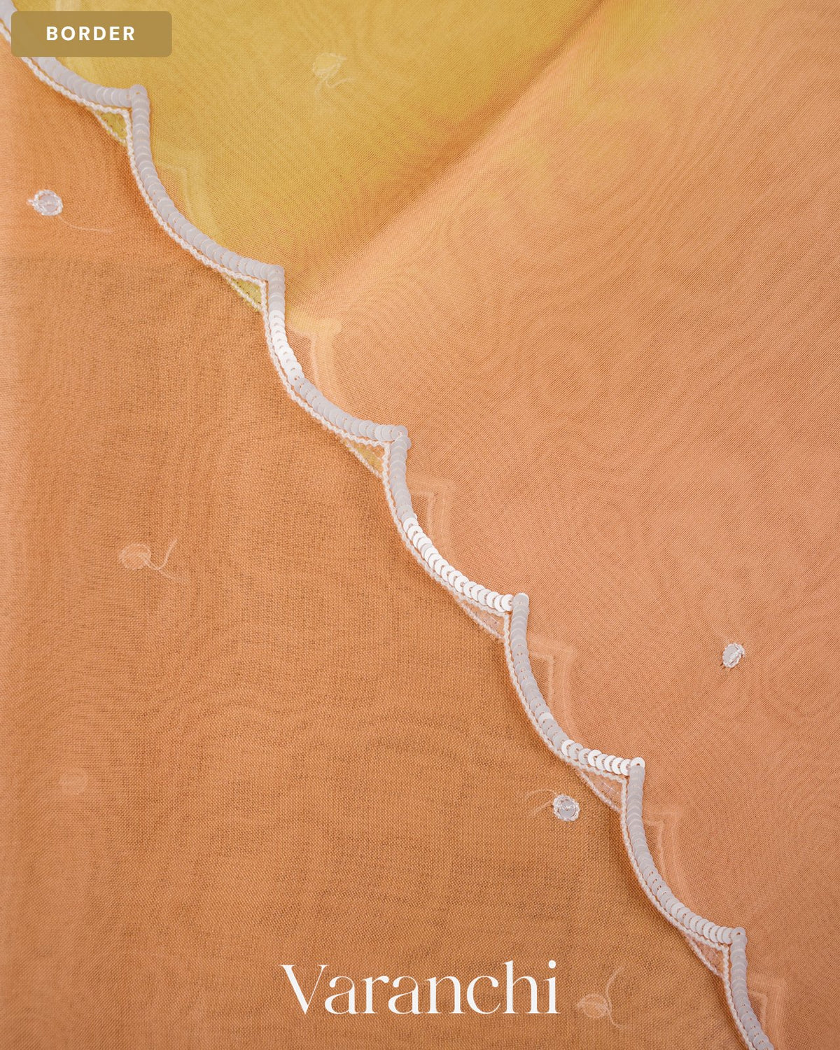 Mustard Yellow Ombre-dyed Pure Kora Silk Saree — Border
