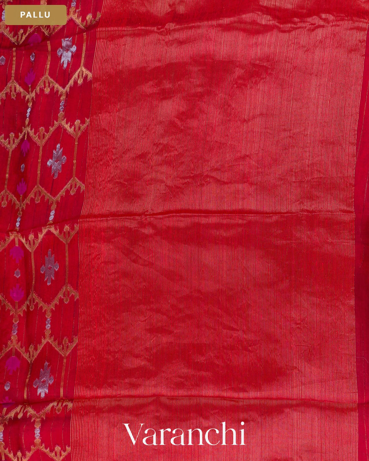 Cherry Red Jamdani Pure Muslin Silk Handloom Saree — Pallu