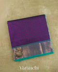 Deep Purple Lakshadeepam Pure Kanchipuram Silk Cotton Handloom Saree — Folded