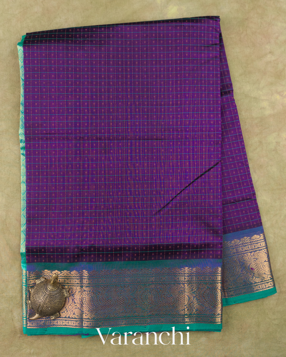 Deep Purple Lakshadeepam Pure Kanchipuram Silk Cotton Handloom Saree — Full Saree