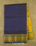 Navy Blue Lakshadeepam Pure Kanchipuram Silk Cotton Handloom Saree — Full Saree