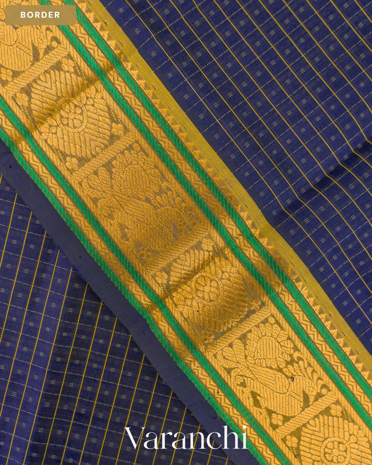 Navy Blue Lakshadeepam Pure Kanchipuram Silk Cotton Handloom Saree — Border
