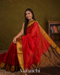Bright Red Lakshadeepam Pure Kanchipuram Silk Cotton Handloom Saree — Draped