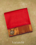 Bright Red Lakshadeepam Pure Kanchipuram Silk Cotton Handloom Saree — Folded