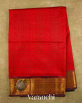 Bright Red Lakshadeepam Pure Kanchipuram Silk Cotton Handloom Saree — Full Saree