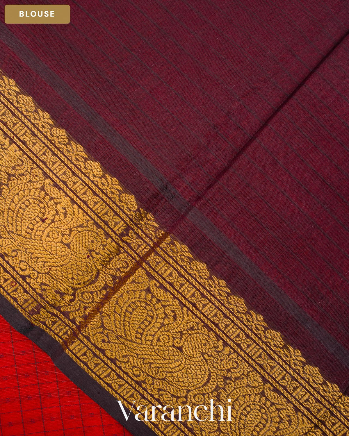 Bright Red Lakshadeepam Pure Kanchipuram Silk Cotton Handloom Saree — Blouse