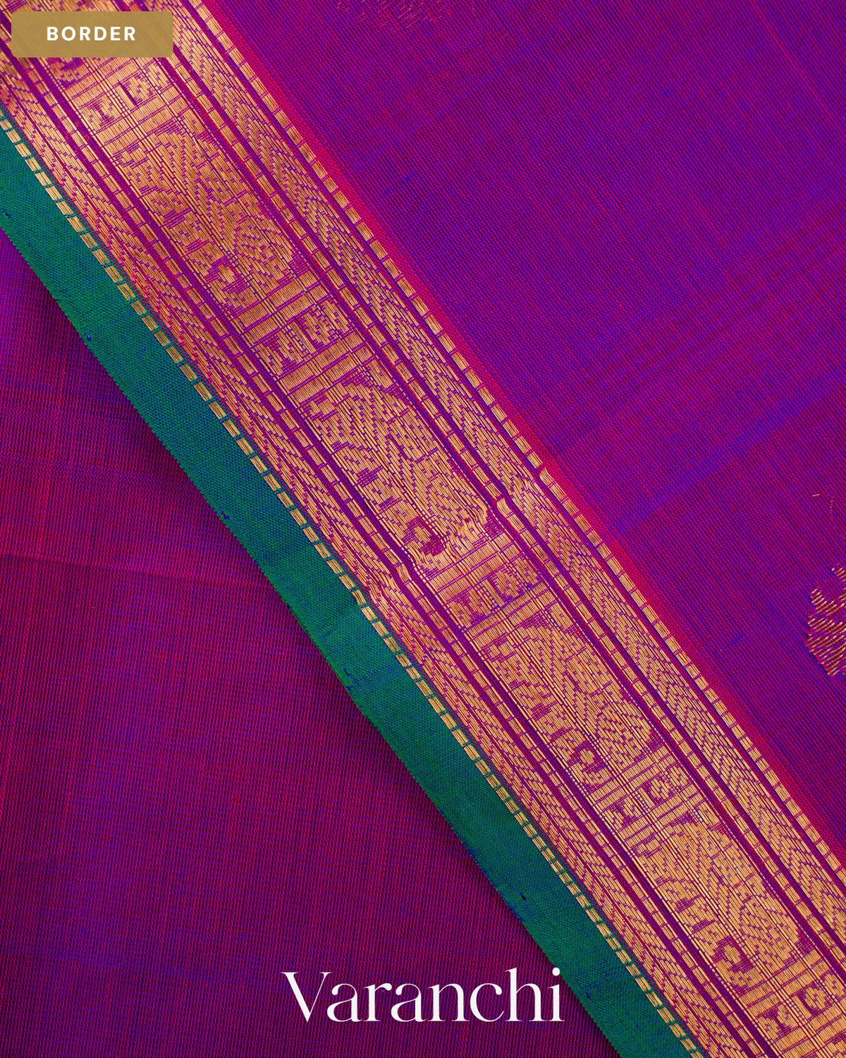 Violet Pure Kanchipuram Silk Cotton Handloom Saree — Border