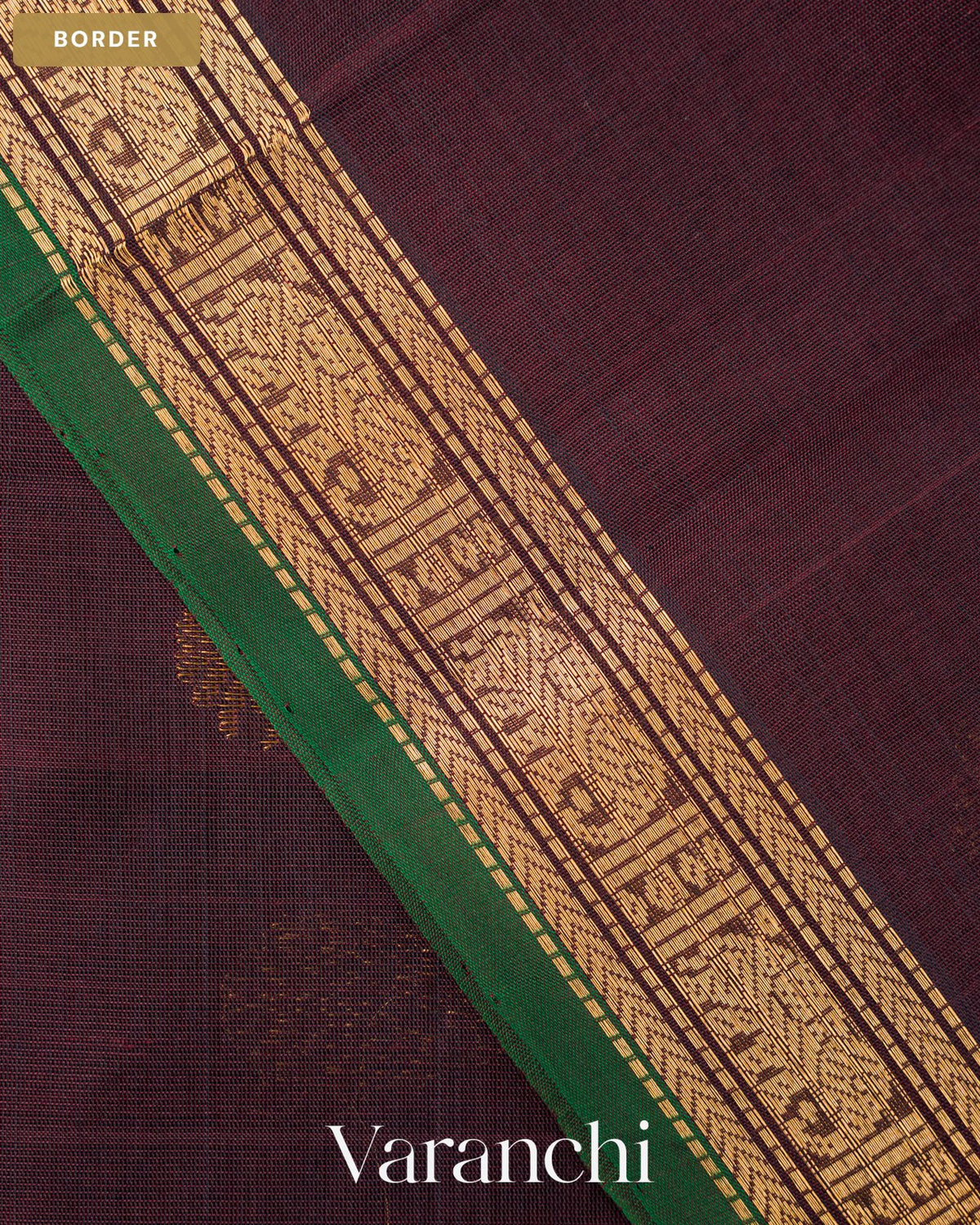 Dark Chocolate Pure Kanchipuram Silk Cotton Handloom Saree — Border